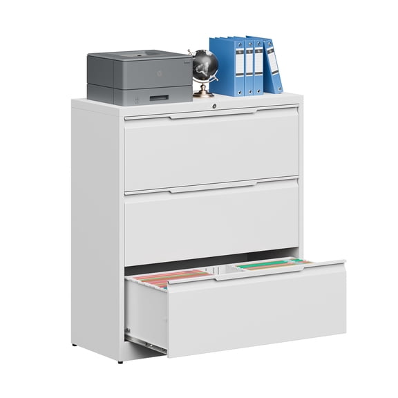 Kooyon 3 Drawer White Lateral File Cabinet with Lock, Metal Filing Cabinet for Home Office, Fits Letter/Legal/A4-Assembly Required