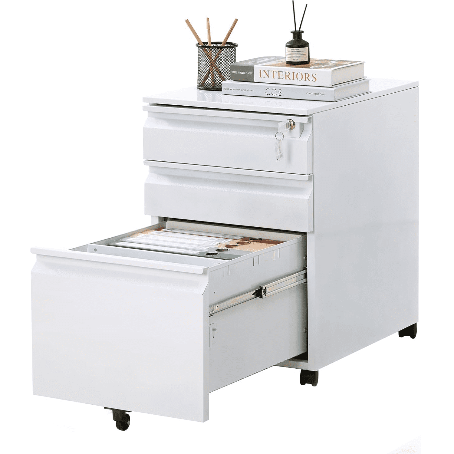 Filing Cabinets for Home Office,Mobile File Cabinet with Lock 3 Drawer Filing Cabinet for A4/Letter/Legal Size Folder (Un-Assembled)