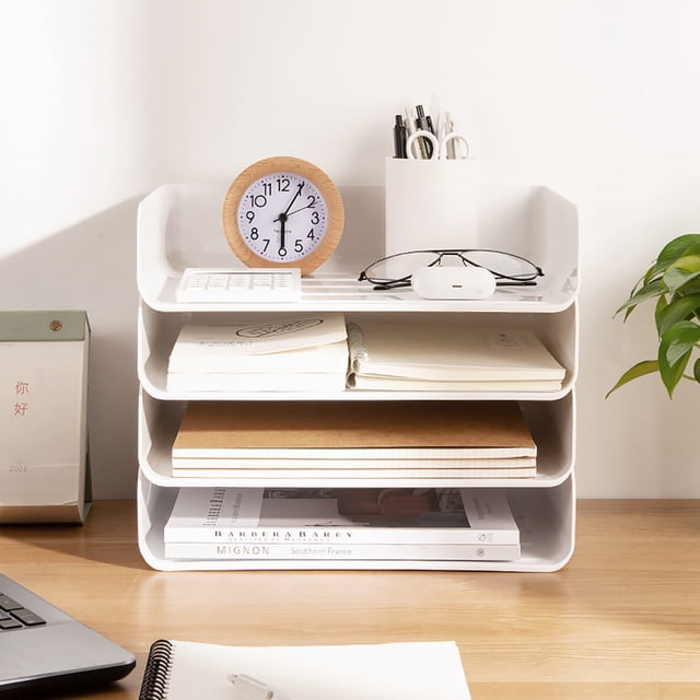 Filing Rack Good Load Capacity Non-slip PET Desktop Document Paper Organizer Tray for Home-leaveforme