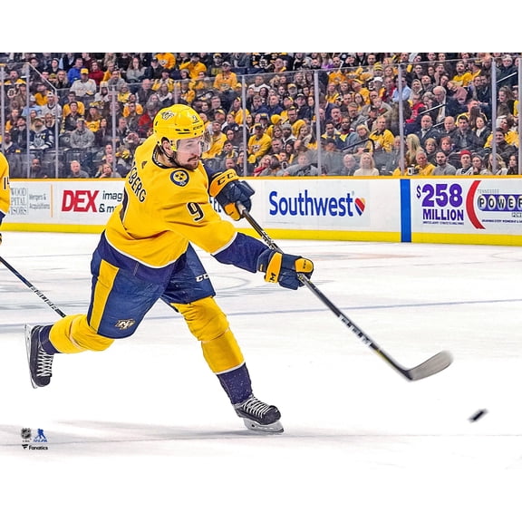 Filip Forsberg Nashville Predators Unsigned Gold Jersey Shooting Photograph