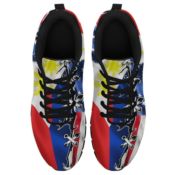 Filipino American Flag Running Shoes Sneakers Mesh Black Size 11