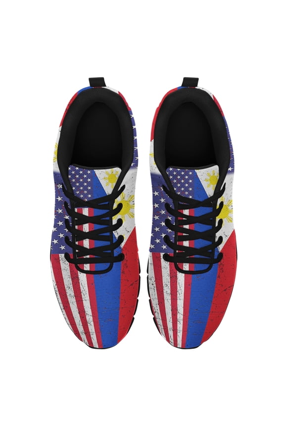 Filipino American Flag Running Shoes Sneakers Mesh Black Size 12