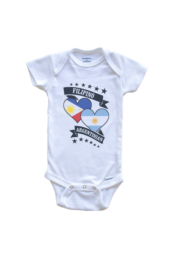 Filipino Argentinian Heart Flags Philippines Argentina Baby Bodysuit, 0-3 months white