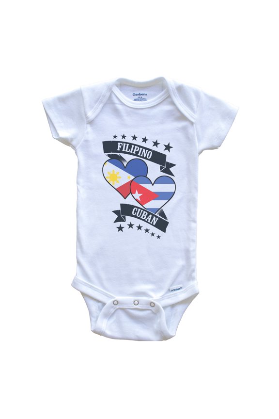Filipino Cuban Heart Flags Philippines Cuba Baby Bodysuit, 0-3 months white