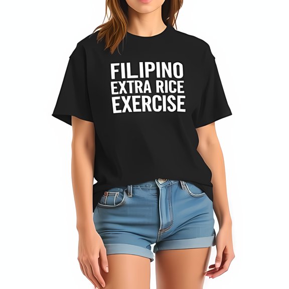 Filipino Extra Rice Exercise Cotton Short Sleeve T-Shirt - Humorous Graphic Tee for Casual Summer Style