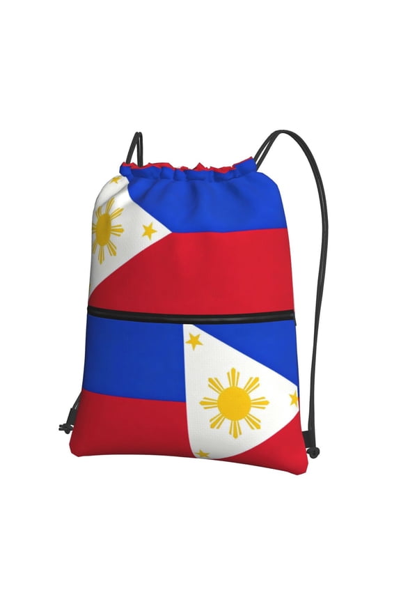 Filipino Flag Drawstring Backpack Water Resistant String Bag Sports Sackpack Gym Sack For Men Women