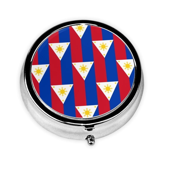 Filipino Flag Pill Case Pill Box Round 3 Compartment Small Pill Organizer For Purse Or Pocket Small Roud Pill Box