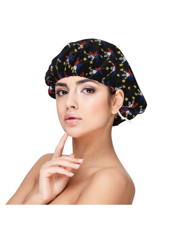 Filipino Flag Stars And Sun Sleep Cap Satin Bonnet Night Sleeping Soft Hair Turbans For Women