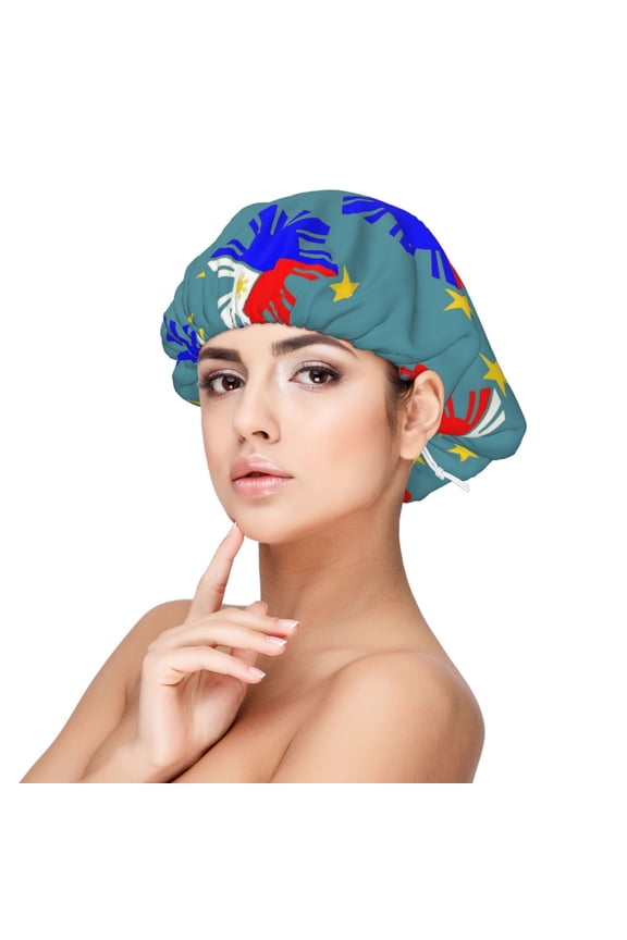 Filipino Flag Stars Sun Pattern Satin Bonnet Adjustable Hair Bonnet For Sleeping Hair Bonnets For Women Curly Natural Hair