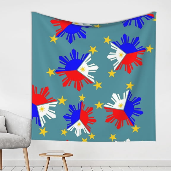 Filipino Flag Stars Sun Pattern Tapestry Wall Hanging For Bedroom Dorm Art Home Office Decoration 59(W) X59(L) Inch