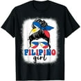 thumbnail image 1 of Filipino Girl Messy Bun Philippines Flag Patriotic Women Kid T-ShirtMen's and women's gift, black and white T-shirt, size: Extra large S-4XL, 1 of 4