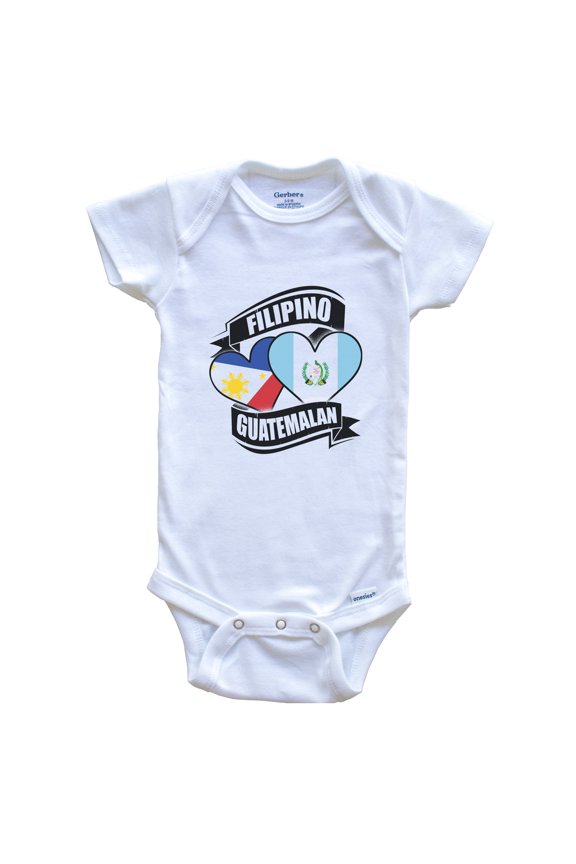 Filipino Guatemalan Hearts Philippines Guatemala Flags Baby Bodysuit, 3-6 Months White