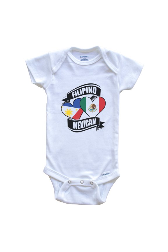 Filipino Mexican Hearts Philippines Mexico Flags Baby Bodysuit, 6-9 Months White