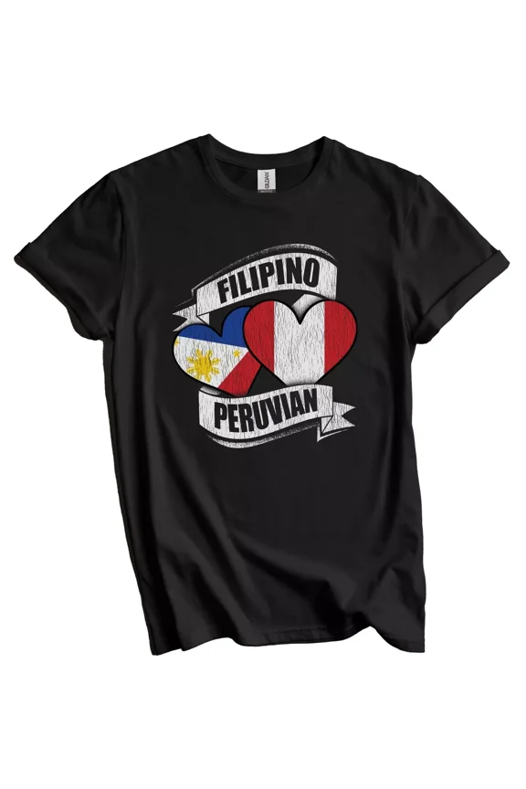 Filipino Peruvian Hearts Philippines Peru Flags T-Shirt Gift for Men Women Unisex Tee