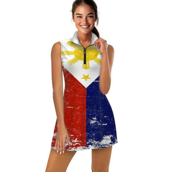 Filipino Vintage Distressed Philippines Flag Sports Dresses Women Tennis Dress Outdoor Badminton Golf Quick-Drying And Breathable Sports Dress