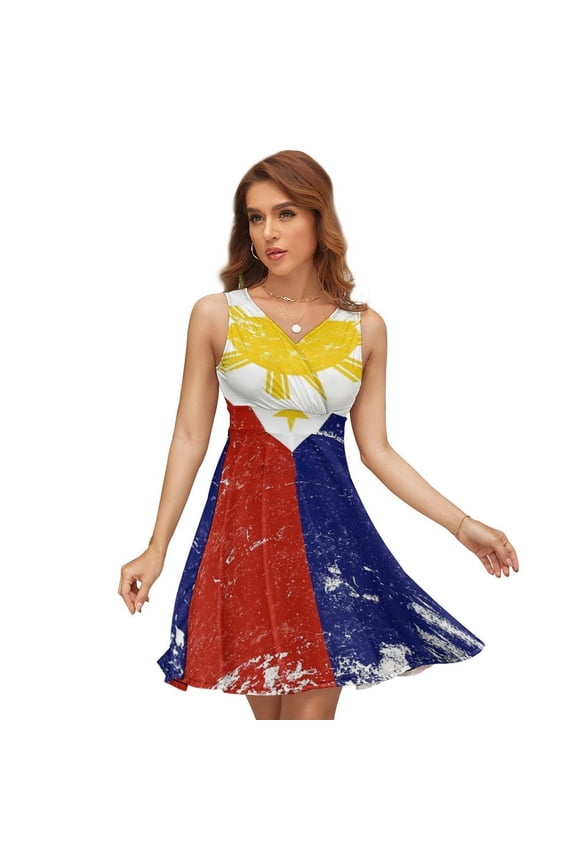 Filipino Vintage Distressed Philippines Flag Sundress Sleeveless Dress Summer Women Clothes Dress for Women Dresses