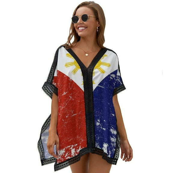 Filipino Vintage Distressed Philippines Flag Women's Swimsuit Coverup Summer Beach Cover Up Bathing Suit Dress