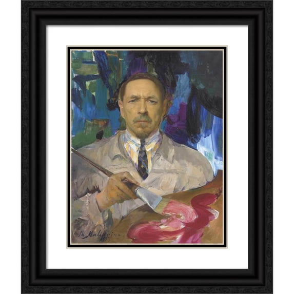 Filipp Malyavin 12x14 Black Ornate Wood Framed Double Matted Museum Art Print Titled: Self-Portrait (1927)
