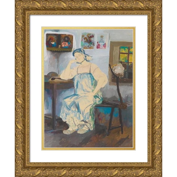 Filipp Malyavin 12x14 Gold Ornate Wood Frame and Double Matted Museum Art Print Titled - Seated Woman in an Interior