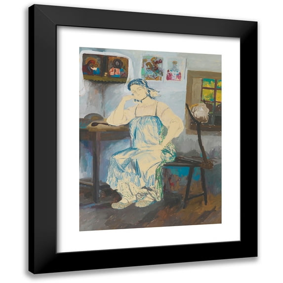 Filipp Malyavin 19x24 Black Modern Framed Museum Art Print Titled - Seated Woman in an Interior