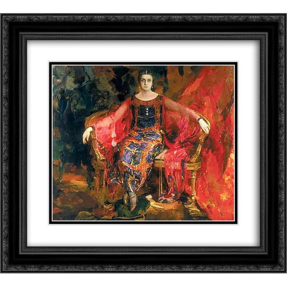 Filipp Malyavin 2x Matted 22x20 Black Ornate Framed Art Print 'Portrait of Alexandra Balashova'