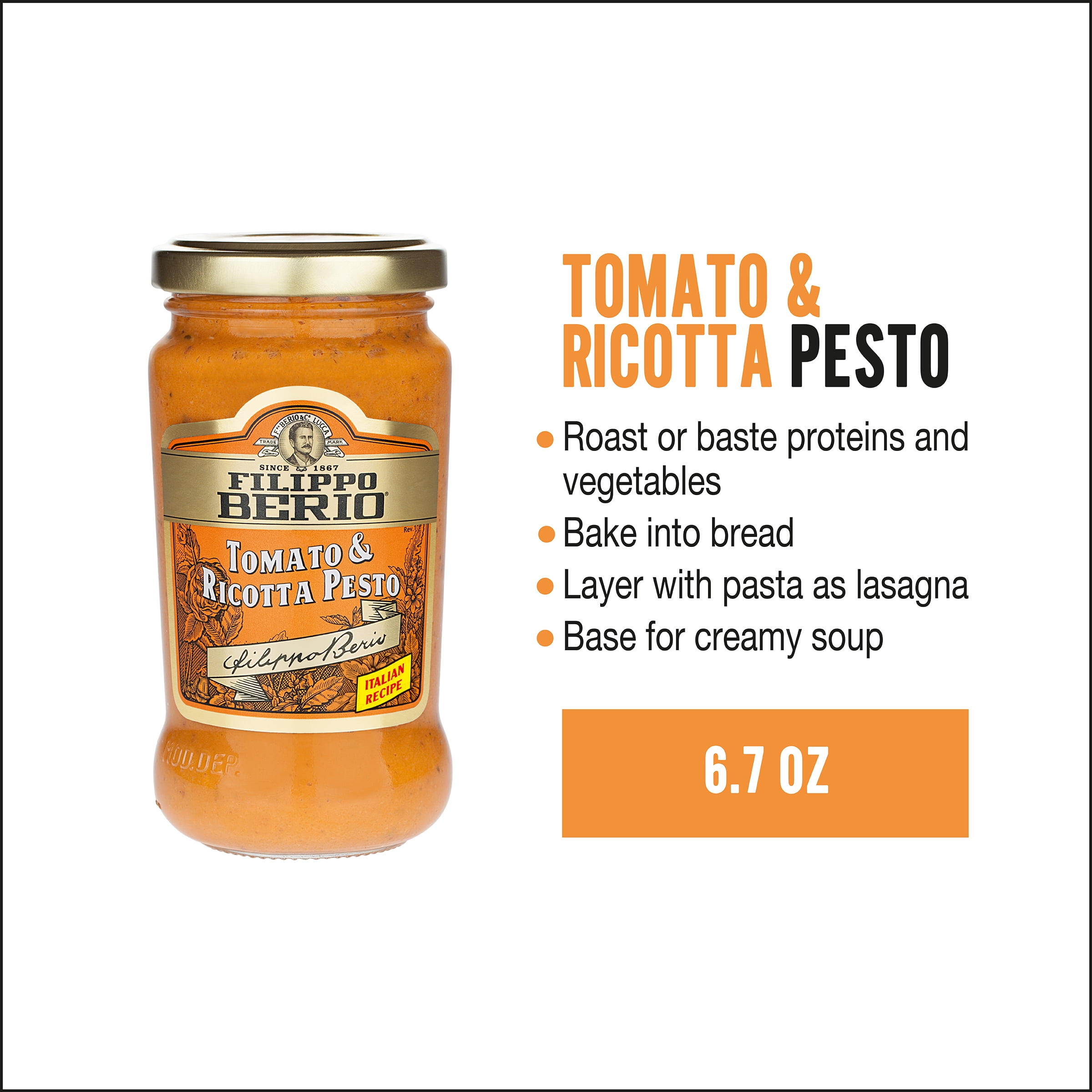 Filippo Berio® Authentic Italian Tomato & Ricotta Pesto Sauce, 6.7 oz ...