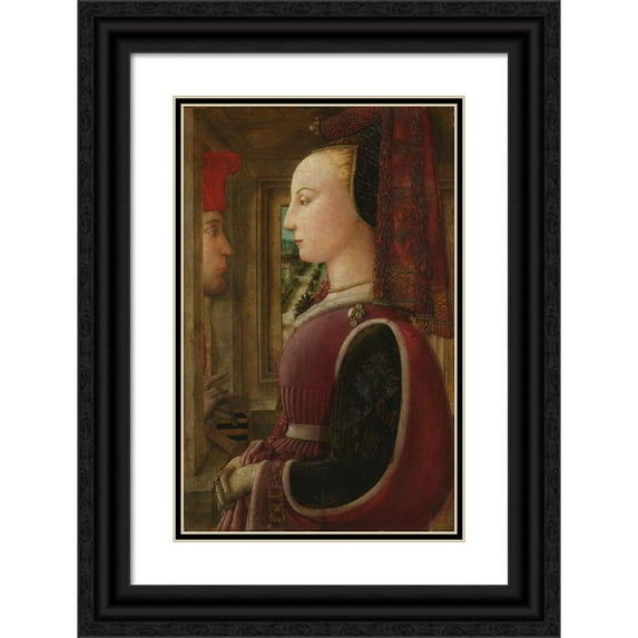 Filippo Lippi 17x24 Black Ornate Framed Double Matted Museum Art Print Titled: Portrait of a Woman with a Man at a Casement (ca. 1440)