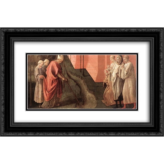 Filippo Lippi 2x Matted 24x16 Black Ornate Framed Art Print 'St. Fredianus Diverts the River Serchio'