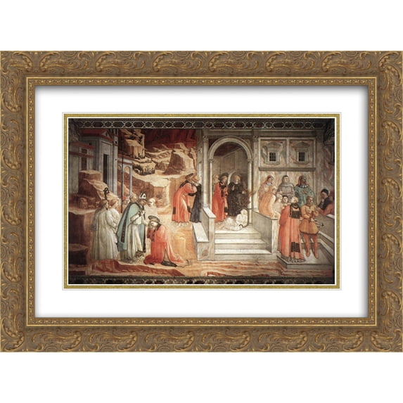 Filippo Lippi 2x Matted 24x18 Gold Ornate Framed Art Print 'Disputation in the Synagogue'