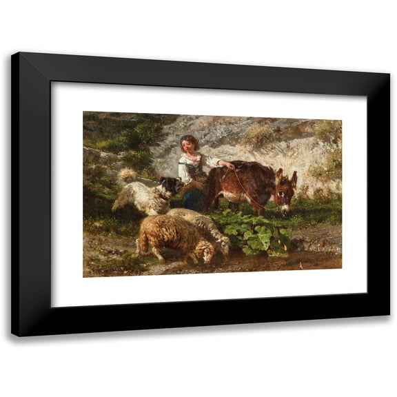Filippo Palizzi 18x13 Black Modern Framed Museum Art Print Titled - The Young Shepherdess (1858)