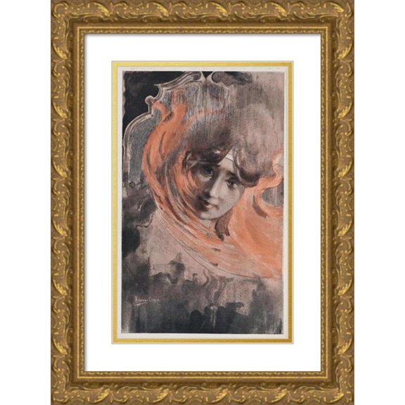 Filippo Tommaso Marinetti 17x24 Gold Ornate Framed and Double Matted Museum Art Print Titled - The Woman with Mirrors