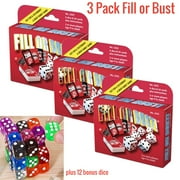 Fill or Bust Great Card and Dice Game - Toy - Family Fun For All Ages - Great Gift Idea - Plus 12 Bonus Dice (3 Pack Fill Or Bust Games, Plus 12 Xtra Dice)