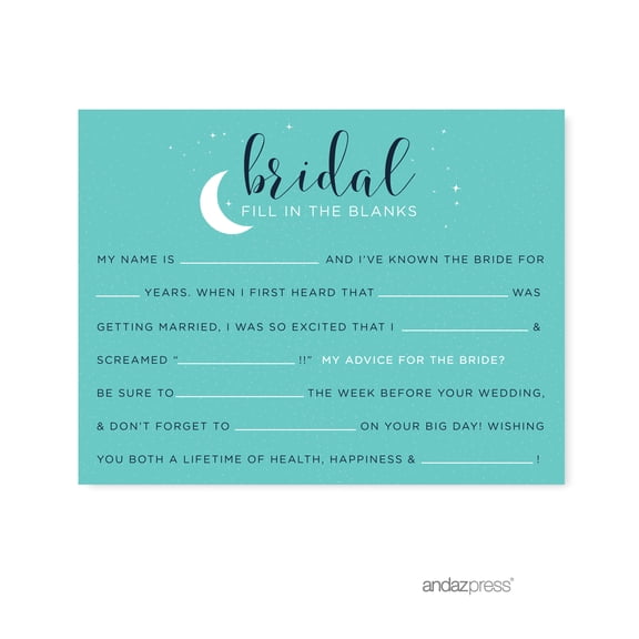 Fill-In-The-Blank Advice  Love You to the Moon and Back Bridal Shower Game Cards, 20-Pack