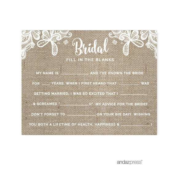 20 Pcs Fill-In-The-Blank - Advice Bride Burlap Lace Wedding Bridal Shower Game Cards