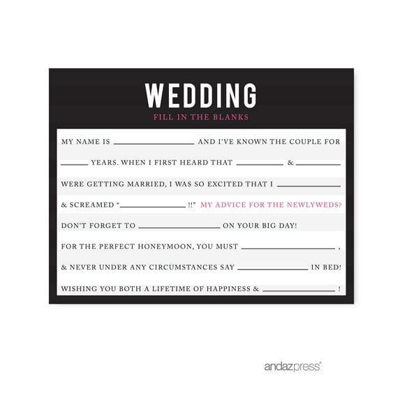Fill-In-The-Blank - Newlyweds Modern Black and White Stripes Wedding Cards Guest Book Alternative, 20-Pack