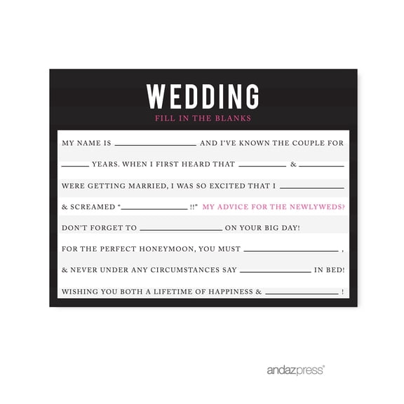 Fill-In-The-Blank - Newlyweds Modern Black and White Stripes Wedding Cards Guest Book Alternative, 20-Pack
