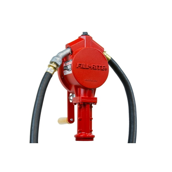 Fill-Rite FR112 Fuel Transfer Rotary Hand Pump w/Discharge Hose, Nozzle Spout, & Suction Pipe