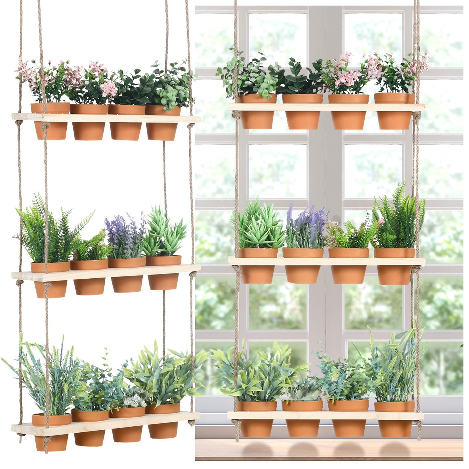 FillTouch 3 Tiered Hanging Herb Planters Hanging Herb Garden Wall with ...