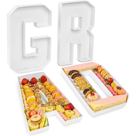 Fillable Cardboard Letter Food Trays, White G R A D Charcuterie Board Letter Trays for Graduation Party