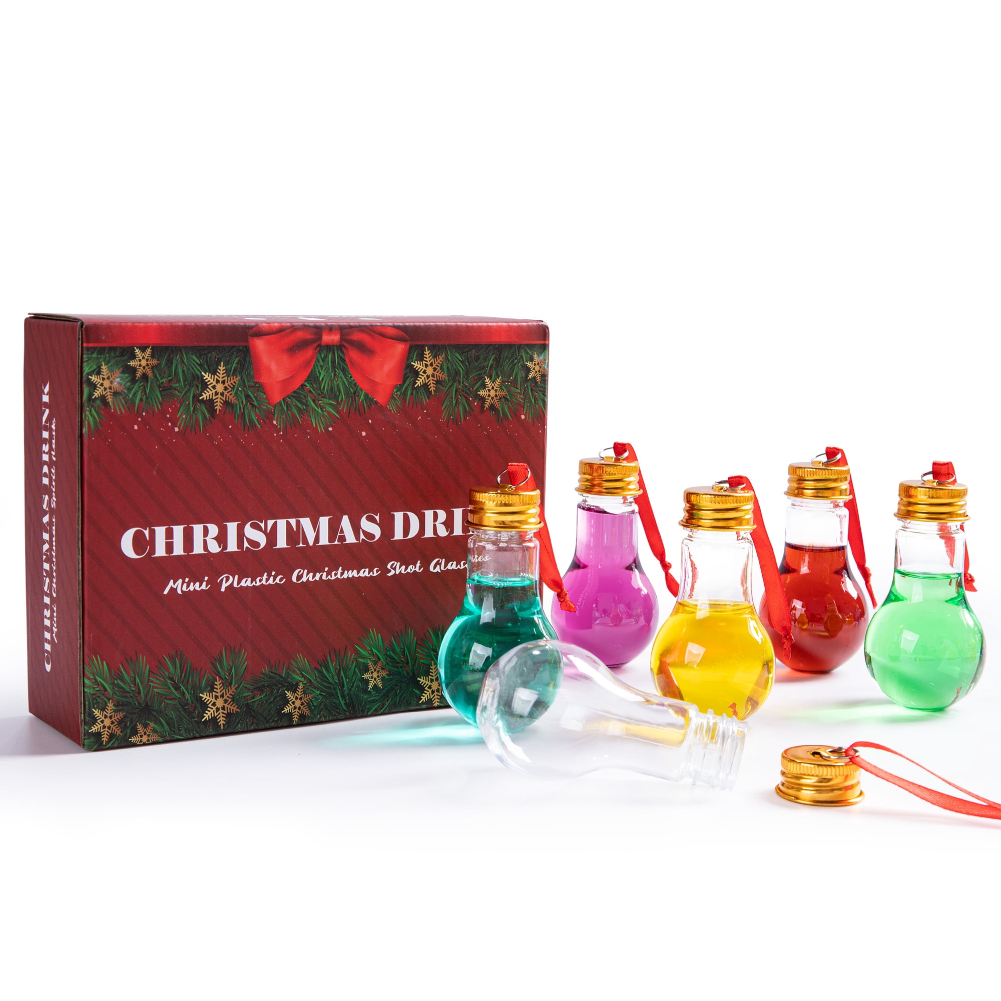 Fillable Christmas Ornament Drink Balls, 50 ml Reusable Plastic Bulb-Shaped Ornaments, 6 Pack Clear Hanging Decorations for Holiday Trees and Gift Exchanges