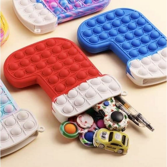 Fillable Christmas Stocking Pop It Fidgets Toy With Ring To Hang From Tree Etc. - Sensory Chrismas Popper Fidget Toys and Xmas Decorations (1 Pack - Assorted Colors)