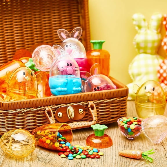 Fillable Easter Carrots Containers Empty Plastic Carrot Easter Eggs Clear Carrot Bunny Chick Shaped Containers for Hunt Party Baskets Fillers Surprise Gifts