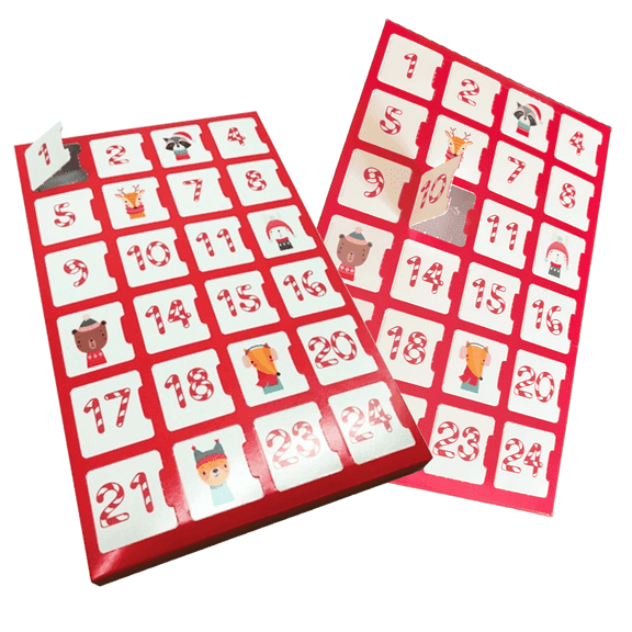 Made in USA - 10 Sets - Empty Advent Calendar Boxes/Trays - Red Design - Food Safe - DIY Sublimation Personalization