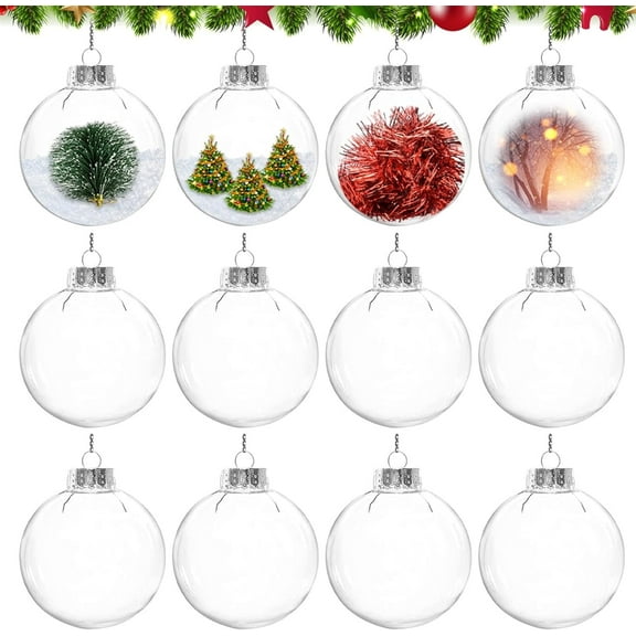 Fillable Ornament Balls,Clear Christmas Decoration Ball,12 Pcs 2.36 in Plastic Ornaments Balls,Sphere Christmas Decor Balls for Xmas Tree Wedding Birthday Home Decor,Christmas Gift