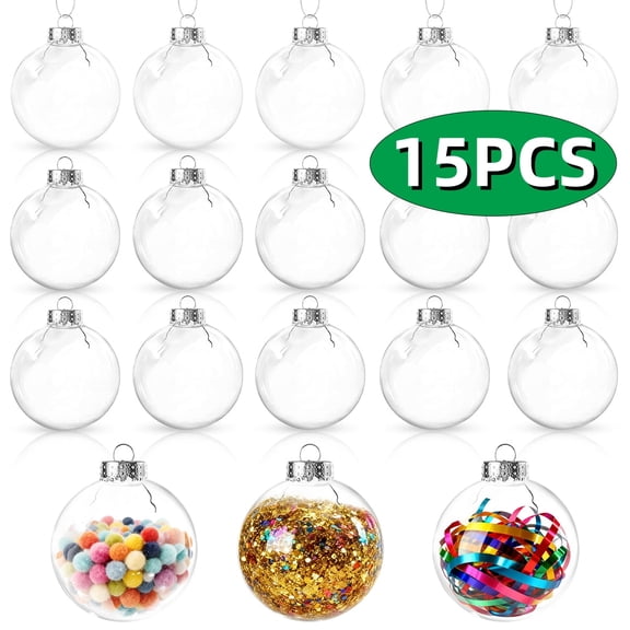 Fillable Ornament Balls Clear Flat Ornaments for Crafts Plastic Christmas Ornaments for Tree Decoration DIY to Paint Party Supplies Round 3.15" 15Pcs