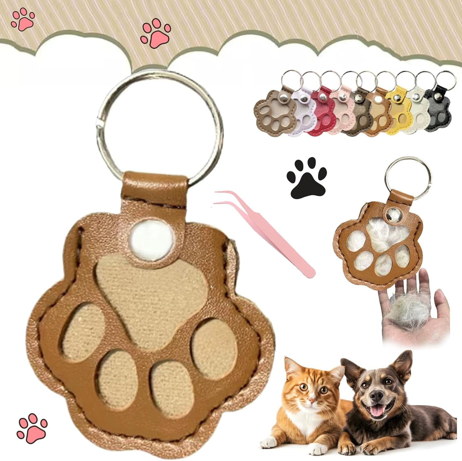 Fillable Pet Keychain,Leather Pet Memorial Keychain, Pet Paw Shaped ...