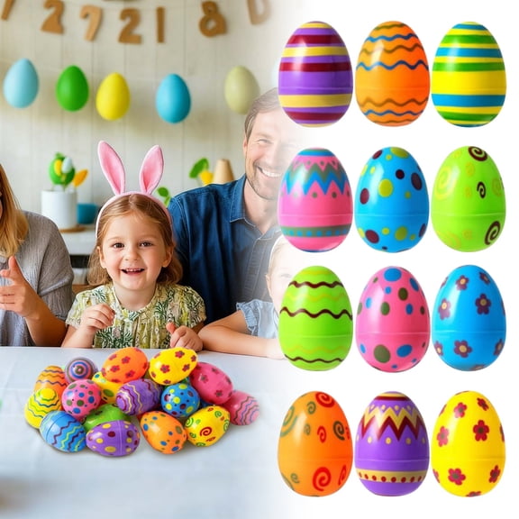 Fillable Plastic Easter Egg Ornament – Souew Assorted Pattern PE Egg for Egg Hunt, Candy Filler & Small Toys, Colorful Spring Decor for Kids