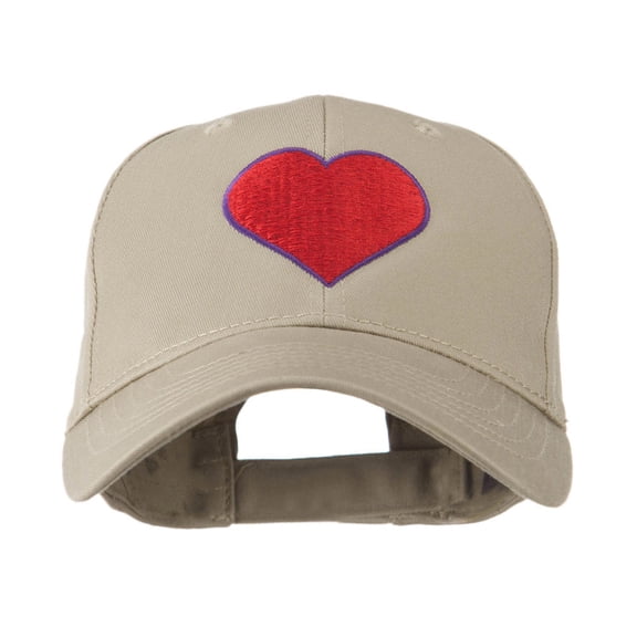 Filled Heart Symbol Embroidery Cap - Khaki OSFM