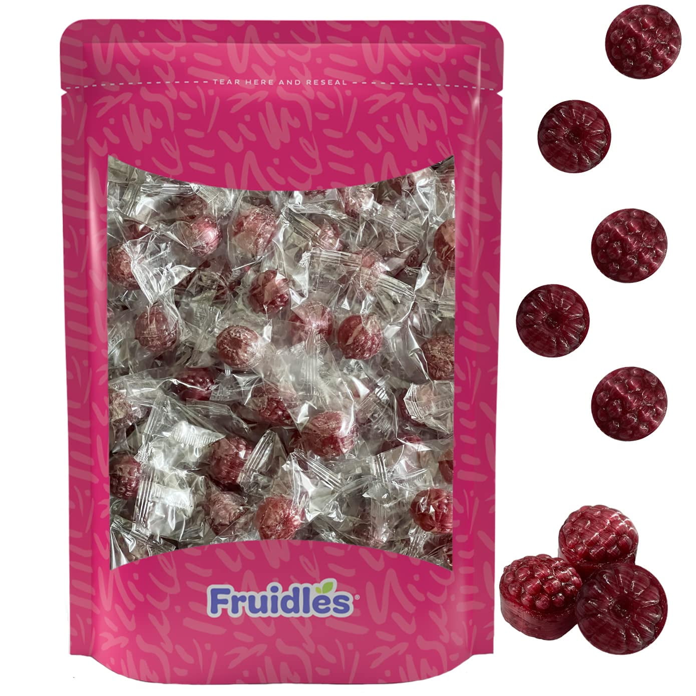 Filled Raspberries Candies, Round Hard Candy, Kosher Parve