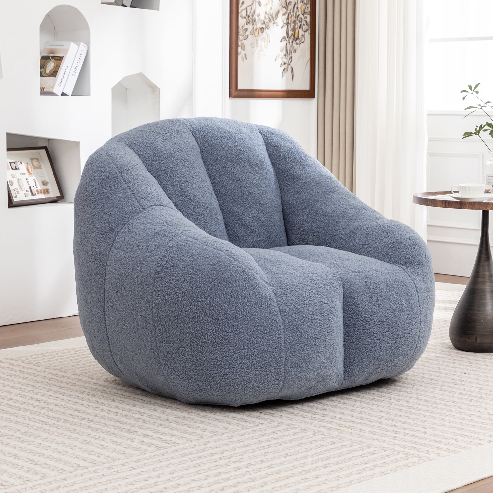 Filled Tufted Bean Bag Chair, Fluffy Faux Fur Lazy Sofa with Memory Foam, Comfy BeanBag for Dorm Apartment Living Room